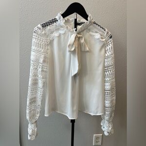 SHEIN White Lace Boho Blouse with Bow detail Size S LIKE NEW
